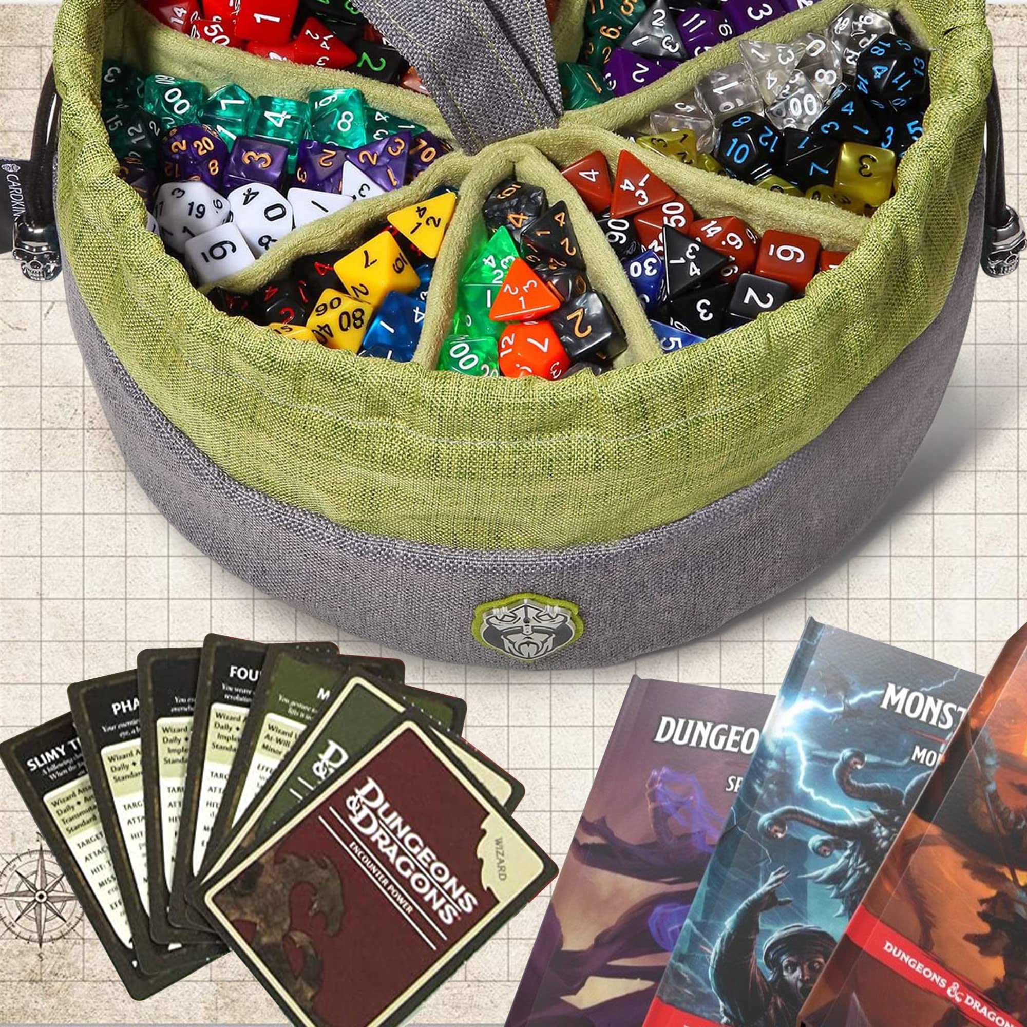 CardKingPro Monstrous - Dobbeltas met 8 vakken - Rood/Blauw - Enorme capaciteit voor 500 dobbelstenen - Geweldig voor dobbelsteenverzamelaars
