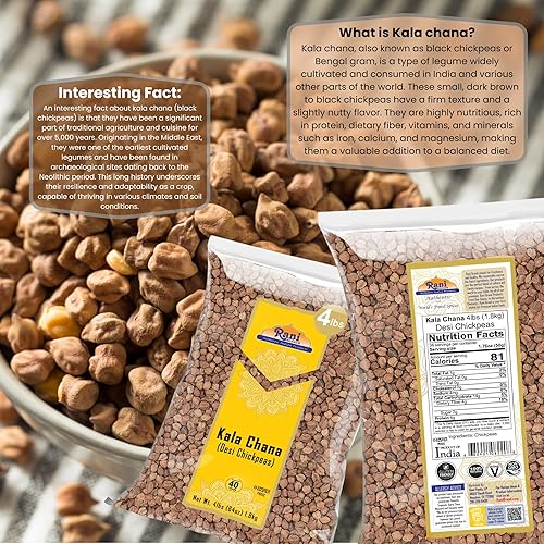 Miniatura 4 de Rani Kala Chana (garbanzos Desi Chana con piel) 64 oz (4 libras) 4.0 lbs a granel  Todo natural  Apto para gluten  Sin OMG  Kosher  Vegano  Origen