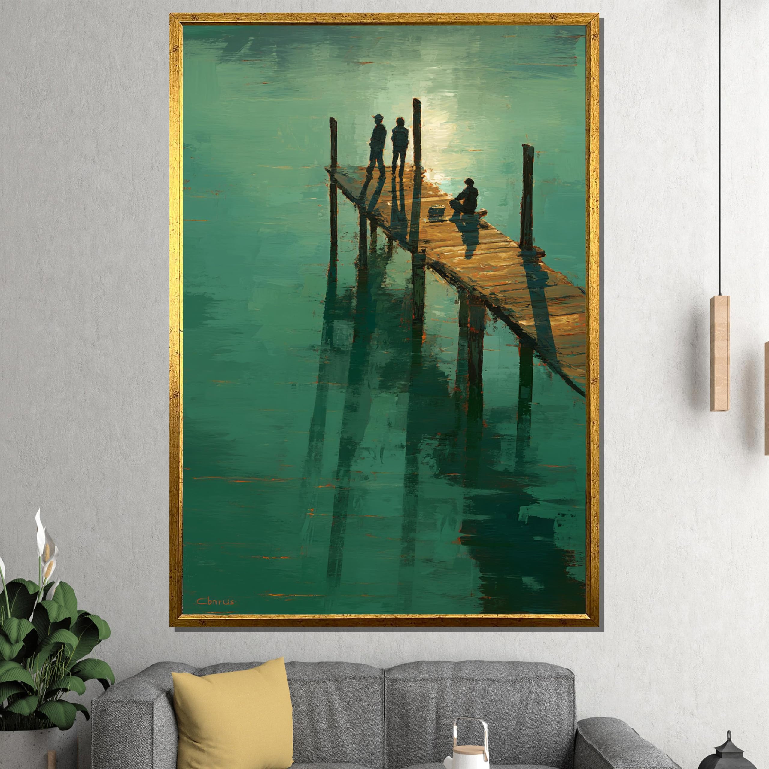 XBTYKPB Minimalist Lake Pier Canvas Painting – Serene Sunset Wall Art with Silhouettes, Calm Decor, Thoughtful Canvas for Home(21x30cm/Frameless)