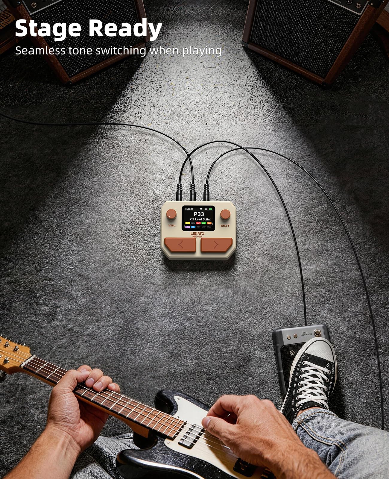 LEKATO Pedale Effetti per Chitarra Basso Processore Multieffetto 10 Moduli Effetto, 99 Preset, 30 Modelli di Amplificatori/Cabinet, Interfaccia Audio USB con OTG e Bluetooth, Display LCD da 2", Bianco