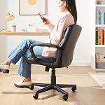 Amazon Basics Classic Faux Leather-Padded Mid-Back Office Desk Chair with Armrest - Black
