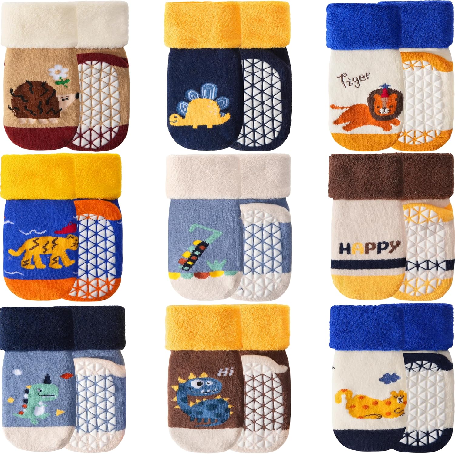 ANTSANG Baby Toddler Socks With Grippers Girls Boys Thick Cotton Ankle Crew Non-Slip Socks