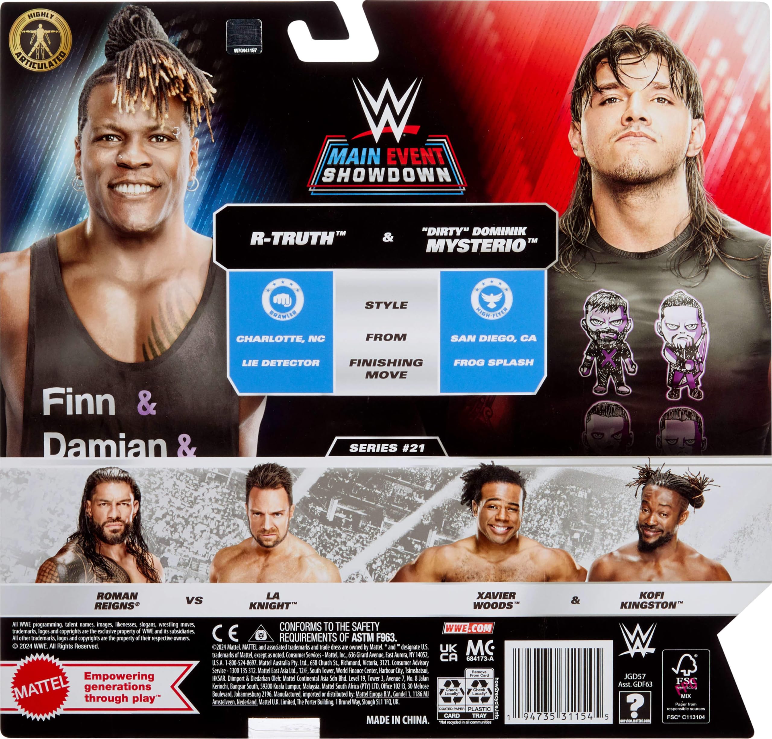 Mattel WWE Main Event Showdown - Figuras de acción con Accesorio, Serie #21 R-Truth vs Dirty Dominik Mysterio Juego Coleccionable, 6 Pulgadas