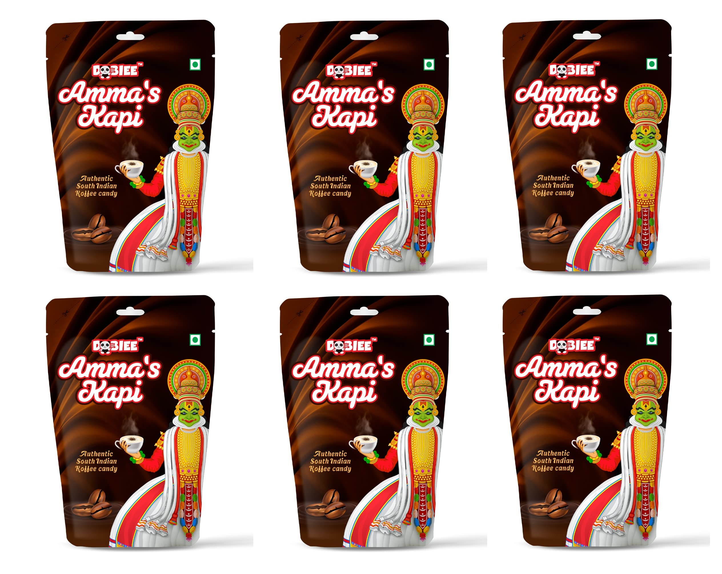 DOBIEE Ammas Kapi Authentic South Indian Coffee Candy 300 candies Pack | Coffee Flavour Candy | Sugar Boil Candy | (50 x Pack of 6) | Birthday Party Pack | Return Gifts To Your Family & Friends