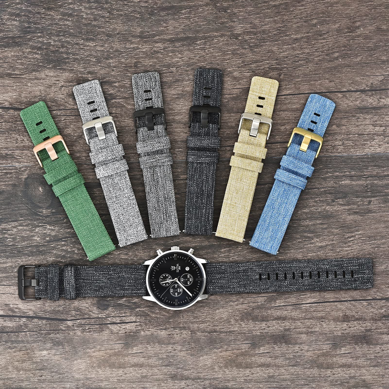 Nylon-Uhrenarmband, Schnellverschluss-Armband, 18 mm, 20 mm, 22 mm, 24 mm, atmungsaktives gewebtes Nylon-Uhrenarmband, leichtes Canvas-Uhrenarmband / 24 mm/Grün-S