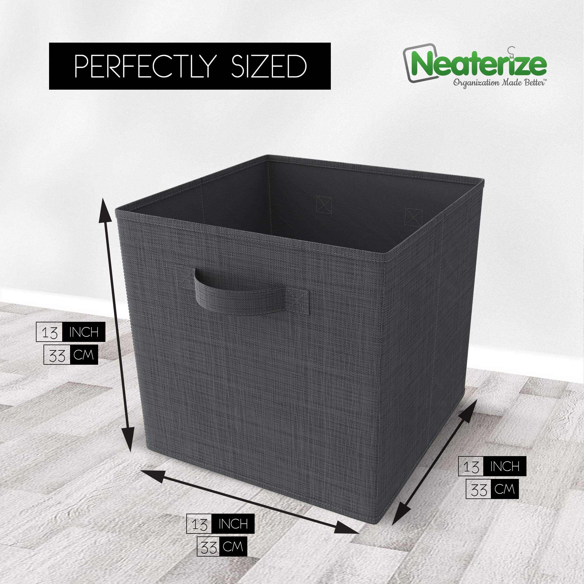 NEATERIZE 13x13 Large Storage Cubes Set of 6 Storage Bins. Features Dual Handles Cube