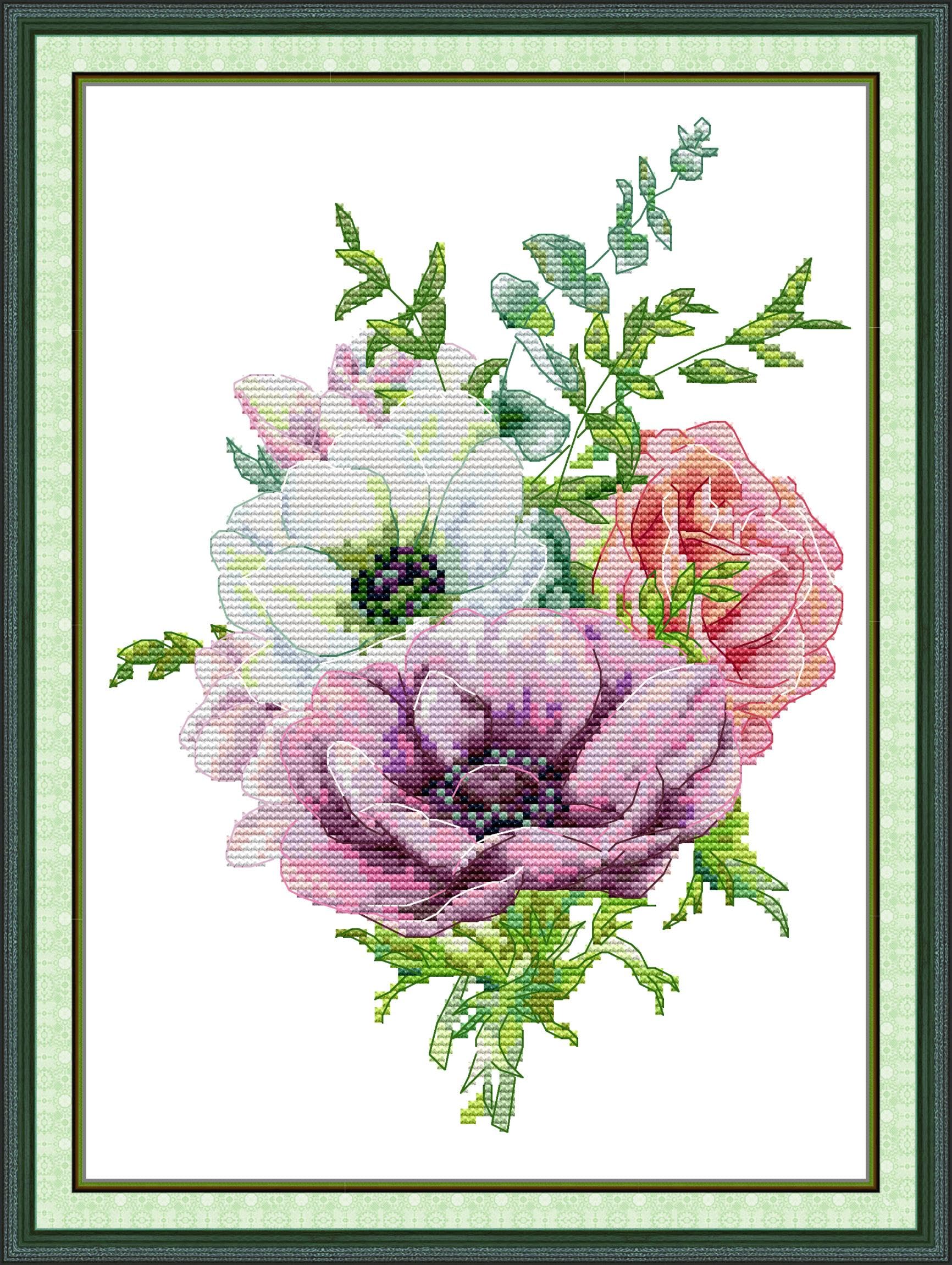 CaptainCrafts Cross Stitch Kits, Stamped Cross Stitch Preprinted Fabric DIY Art Embroidery Kits Needlework Crafts (Preprinted 11CT, White Lotus Flower)