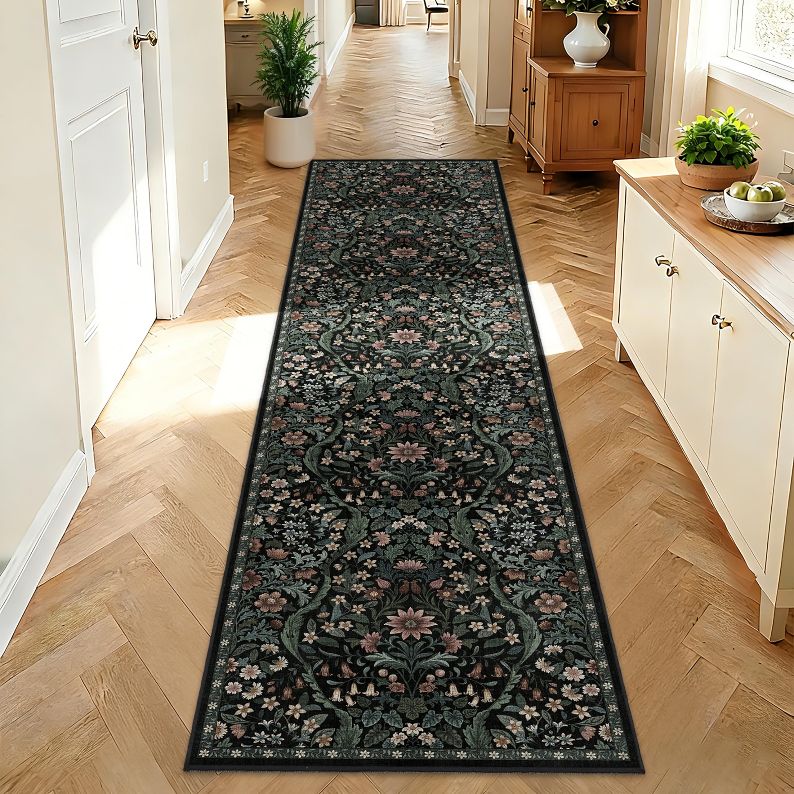 2x8 Floral Runner Rug for Kitchen Washable Hallway Runner Rug