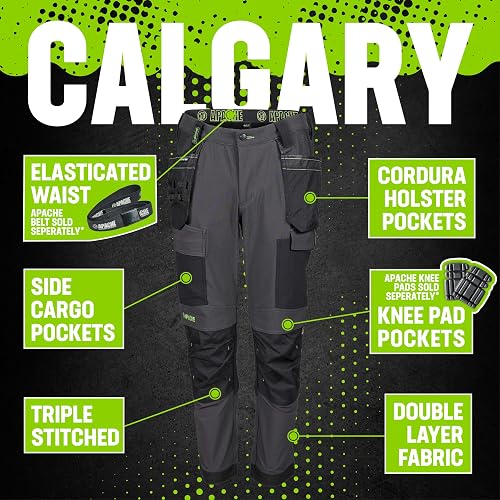 Apache Calgary Mens Work Trousers Slim Fit Black Grey UK 32W 31L - 7