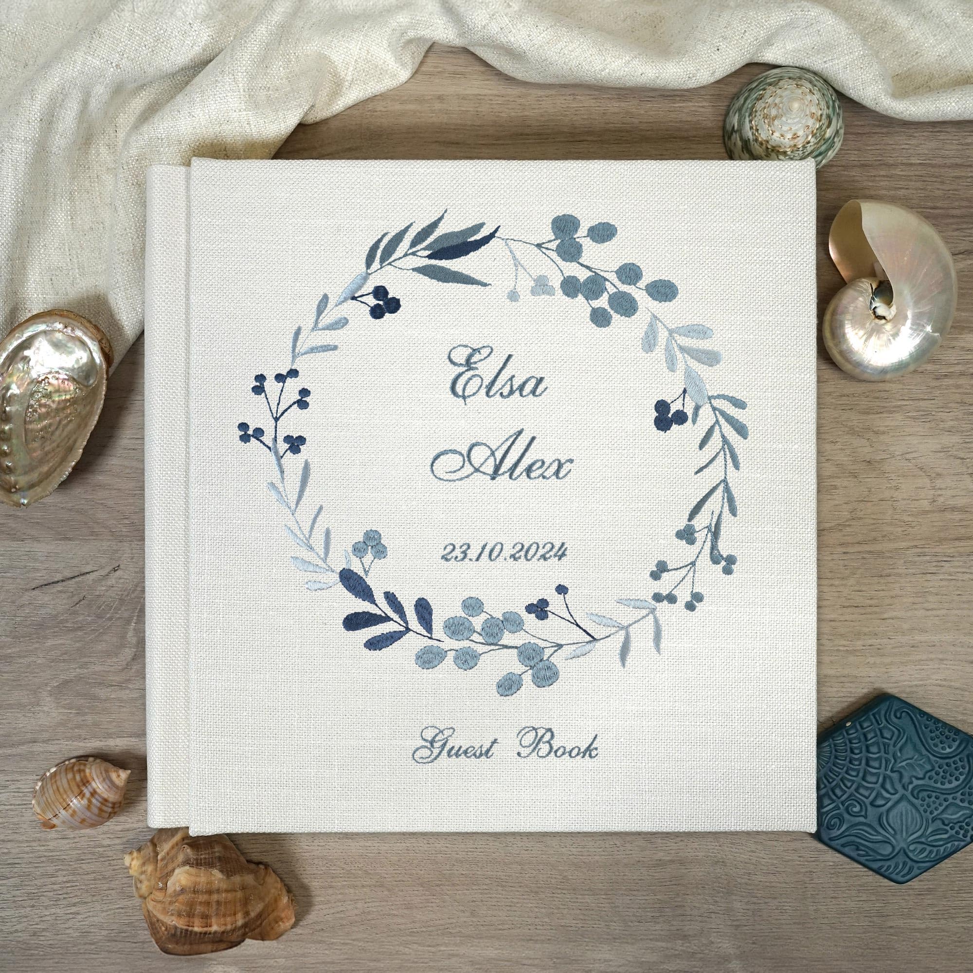 Álbum de fotos bordado, Álbum personalizable - para fotos para pegar - fotos polaroid - Tapa de lino - 60 páginas marfil con papel de seda (Lino, 30x30 60 pagine)