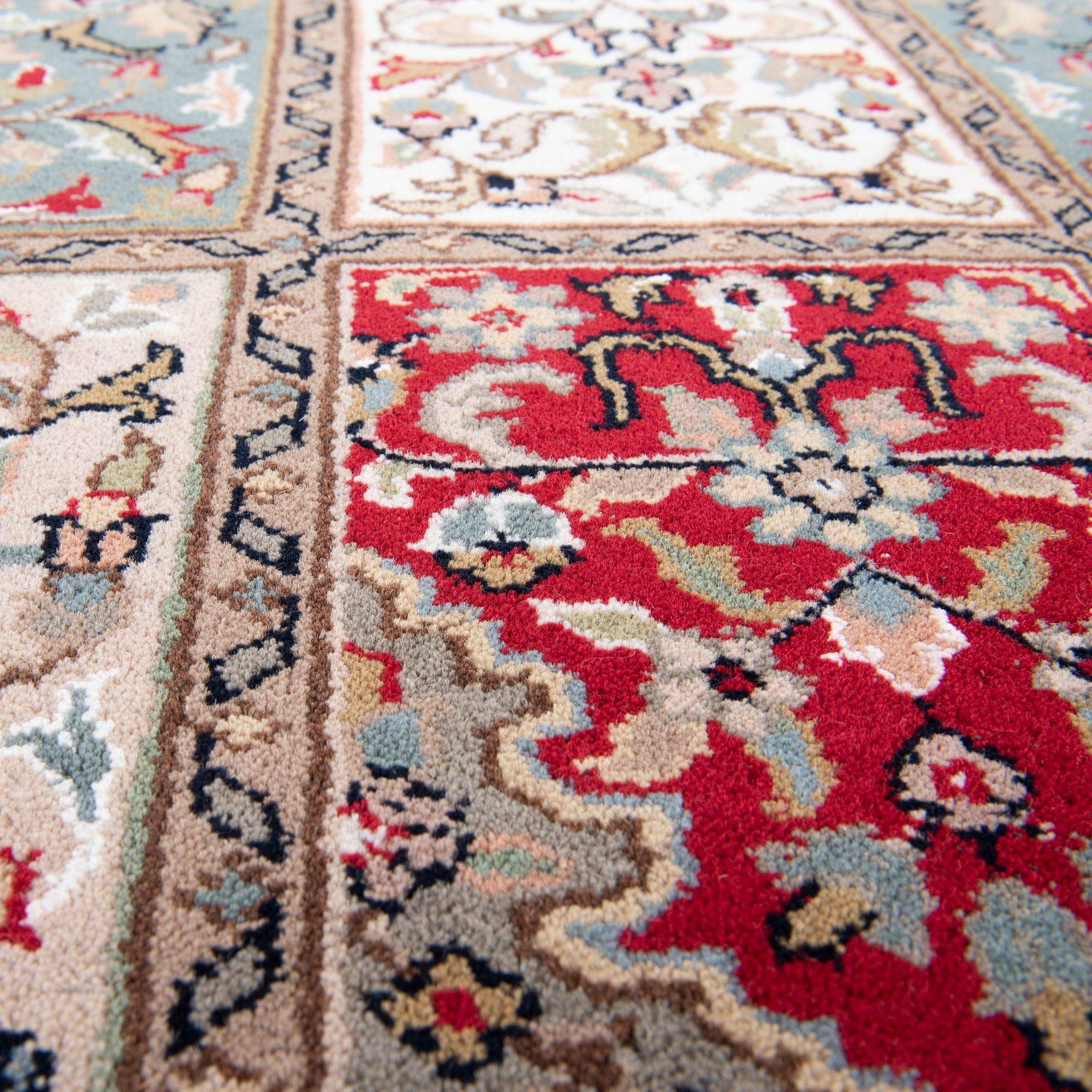 THEKO | Tappeto orientale tradizionale in 100% lana vergine, tappeto persiano con motivo Isfahan | Annodato a mano | Rosso | 60x90 cm