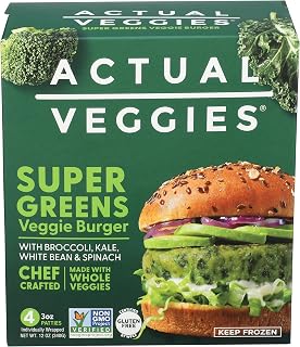 Actual Veggies Frozen Plant-Based Green Veggie Burgers, 12 oz - Vegan, Real Veggies, Healthy & Delicious