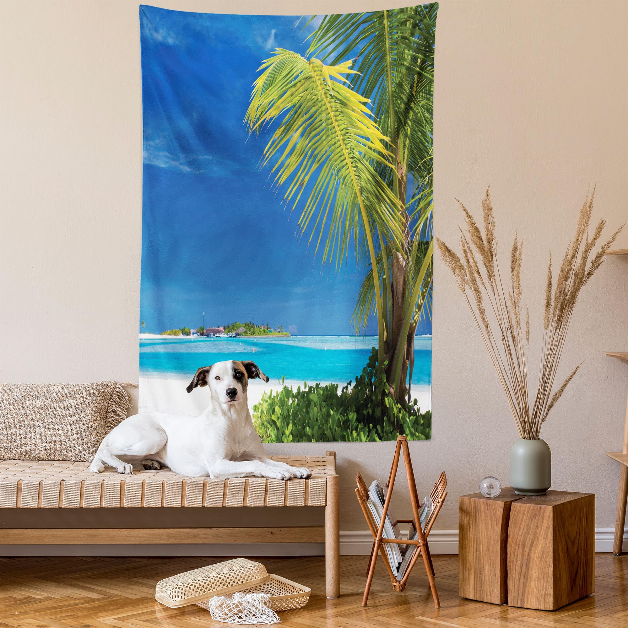 ABAKUHAUS Oceaan Wandtapijt, Kood Thailand Journey, Stoffen Muurdecoratie voor Woonkamer Slaapkamer Slaapzaa, 150 x 110 cm, Blue Green Pale Brown