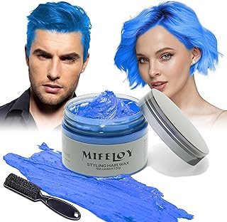 Mifeloy Tinte de pelo azul con cepillos, para mujeres y hombres, color azul instantáneo para peinado, cera para el cabello natural, para fiestas de Halloween, cosplay, cera para el cabello