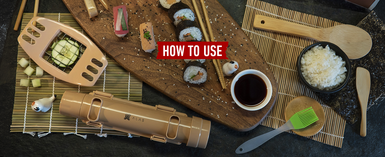 Alas Complete 20 Piece Sushi Making Set - Kit for Beginners & Pros with Knife, 2 Mats, Rice Bazooka and Dipping Plate