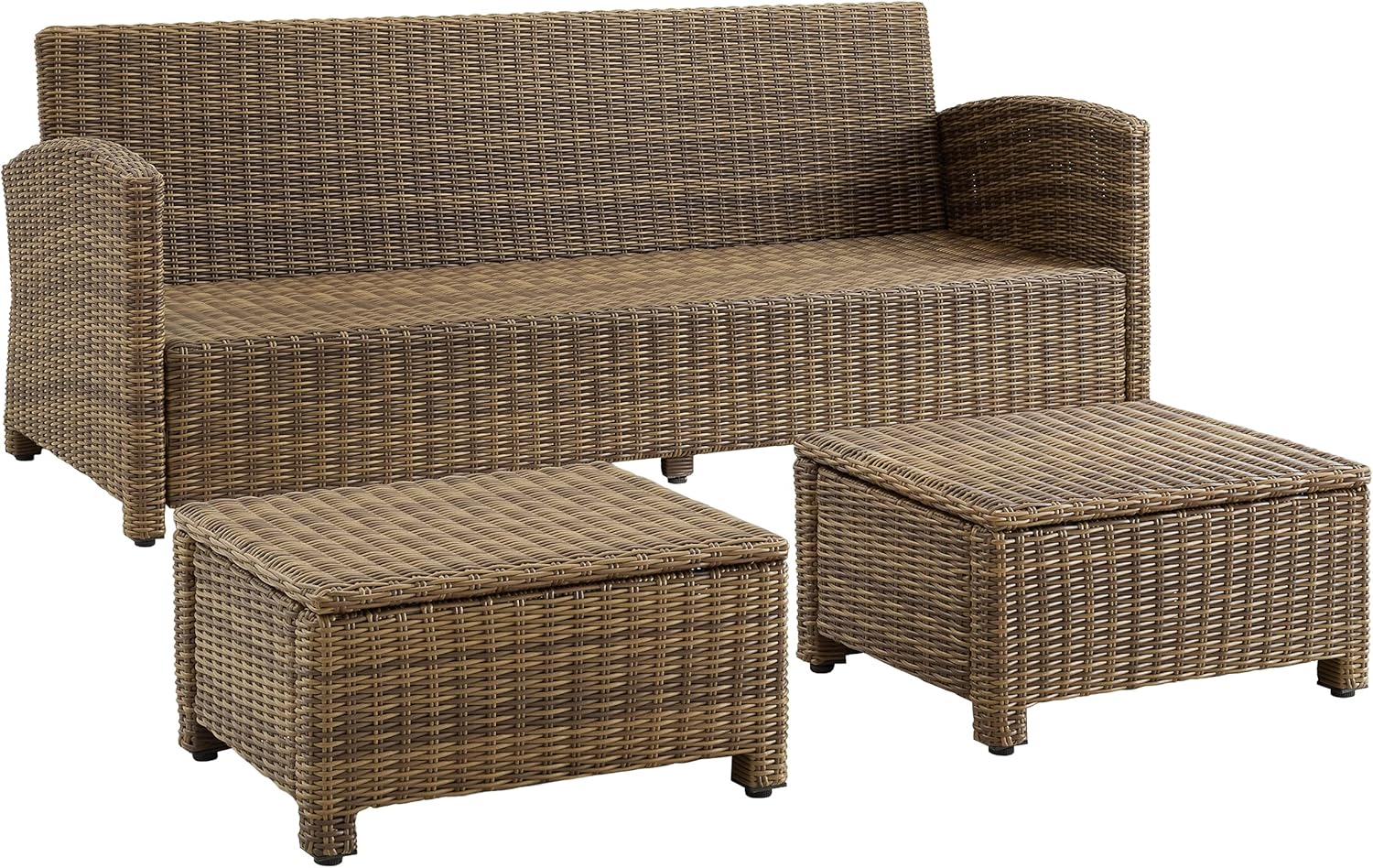 Crosley Furniture Bradenton 3-Piece Outdoor Sofa Patio Furniture Set, Wicker Conversation Sets for Porch, Brown with Sand Cushions