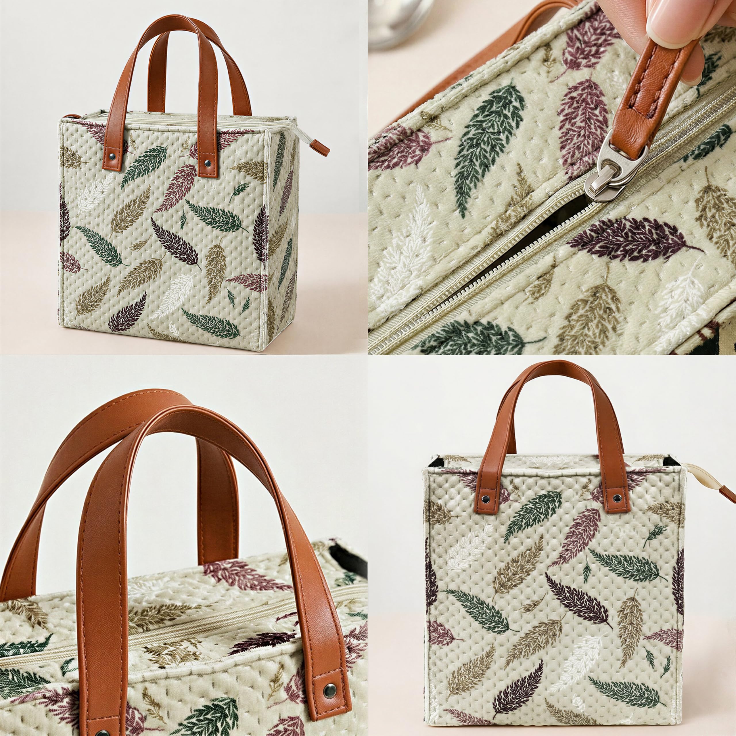 Velvet Quilted Lunch Bag - Waterproof & Stylish -8 Velvet Quilted Lunch Bag - Waterproof & Stylish -8