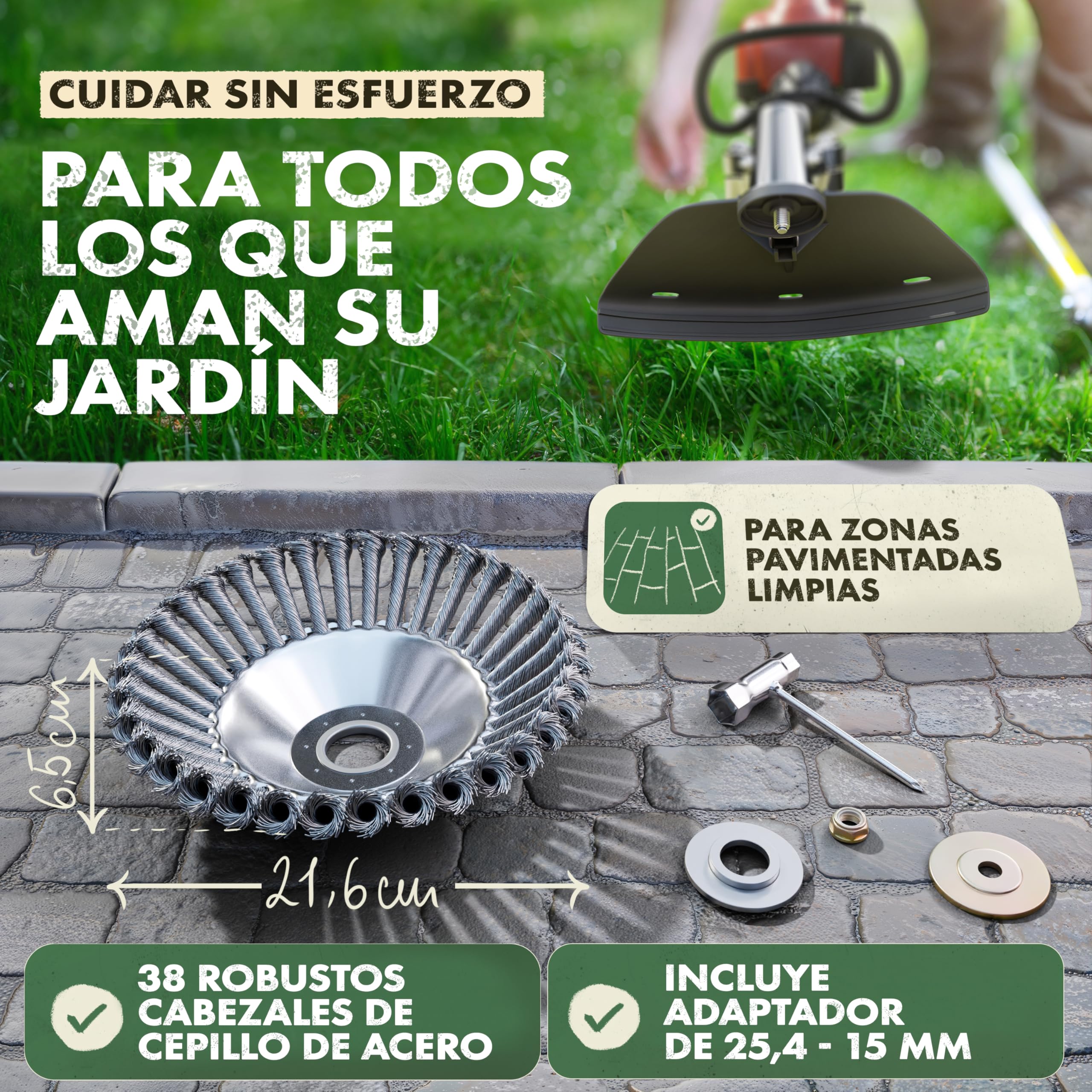 LAINFELD Cepillo para maleza para desbrozadora y desbrozadora | Ajuste universal incl. adaptador | Cepillo para maleza de juntas con accesorios | Cepillo para maleza silvestre