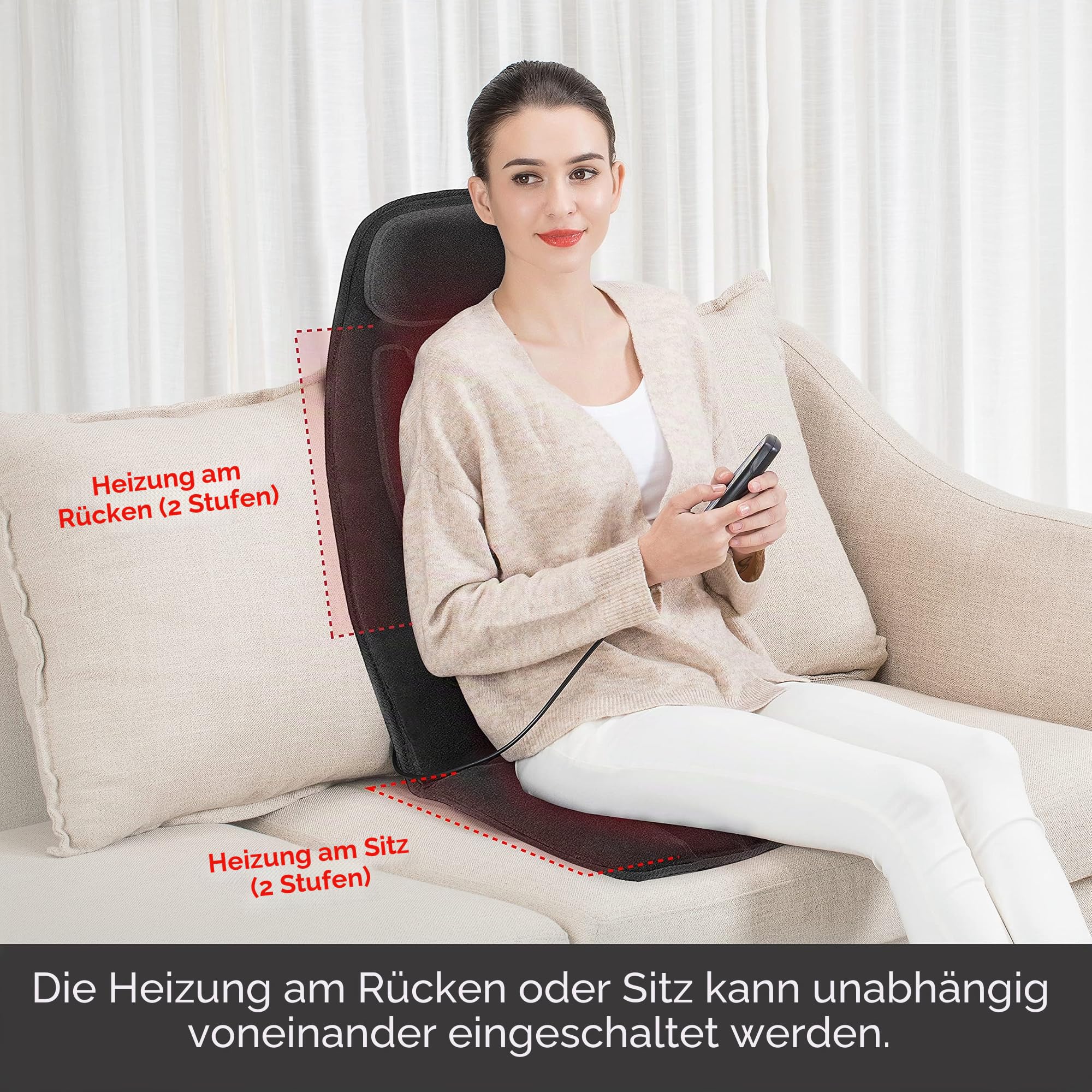 Snailax Massagegerät Sitz mit Wärme, Rückenmassagegerät mit 10 Vibrationsmotoren und einer Heizfunktion für tiefe Gewebeentlastung. Perfekt für Zuhause oder Büro, Geschenke für Frauen, Männer