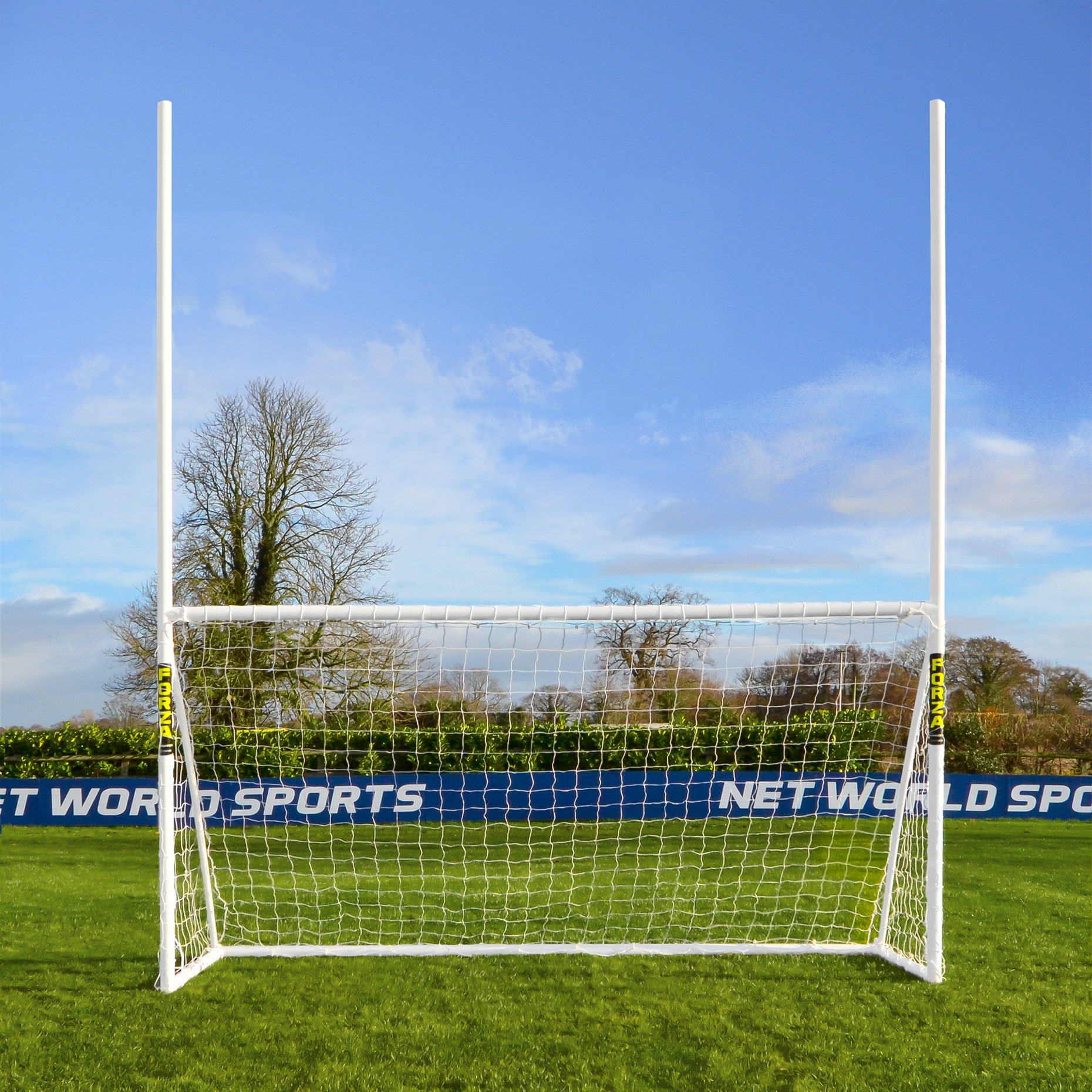 FORZA Gaelickie bramki do piłki nożnej i Hurling | 20 cm x 15 m, 10 stóp x 18 m, 12 ft x 16 ft | Siatka odporna na warunki atmosferyczne i słupki bramkowe z uPCW | Słupki do bramki ogrodowej dla dzieci (30 cm x 15 cm)