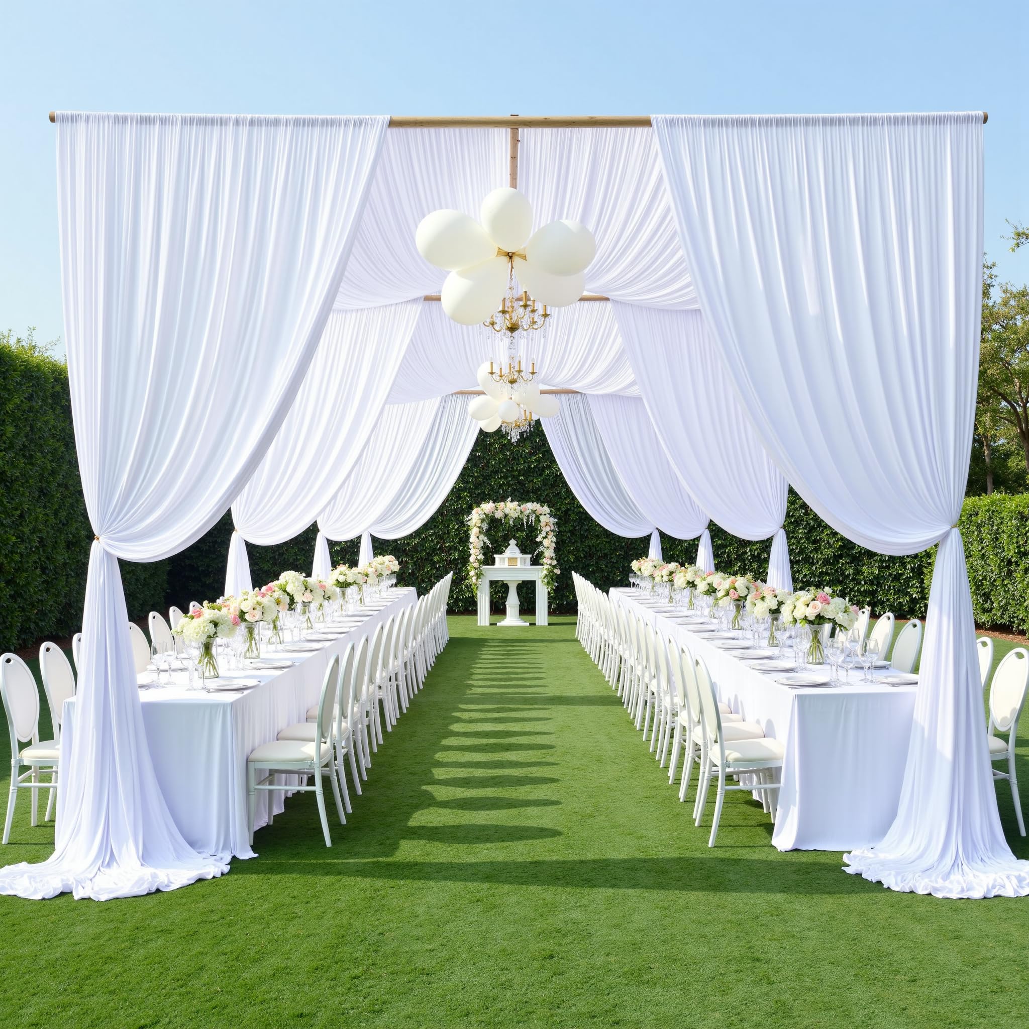 60ft×12ft White Backdrop Curtain for Wedding Parties, 12 Panels Wrinkle Free 12 FT Long Polyester Photo Backdrop Drapes Back Drop Cloth for Birthday Photography Background Party Backdrop Drapes