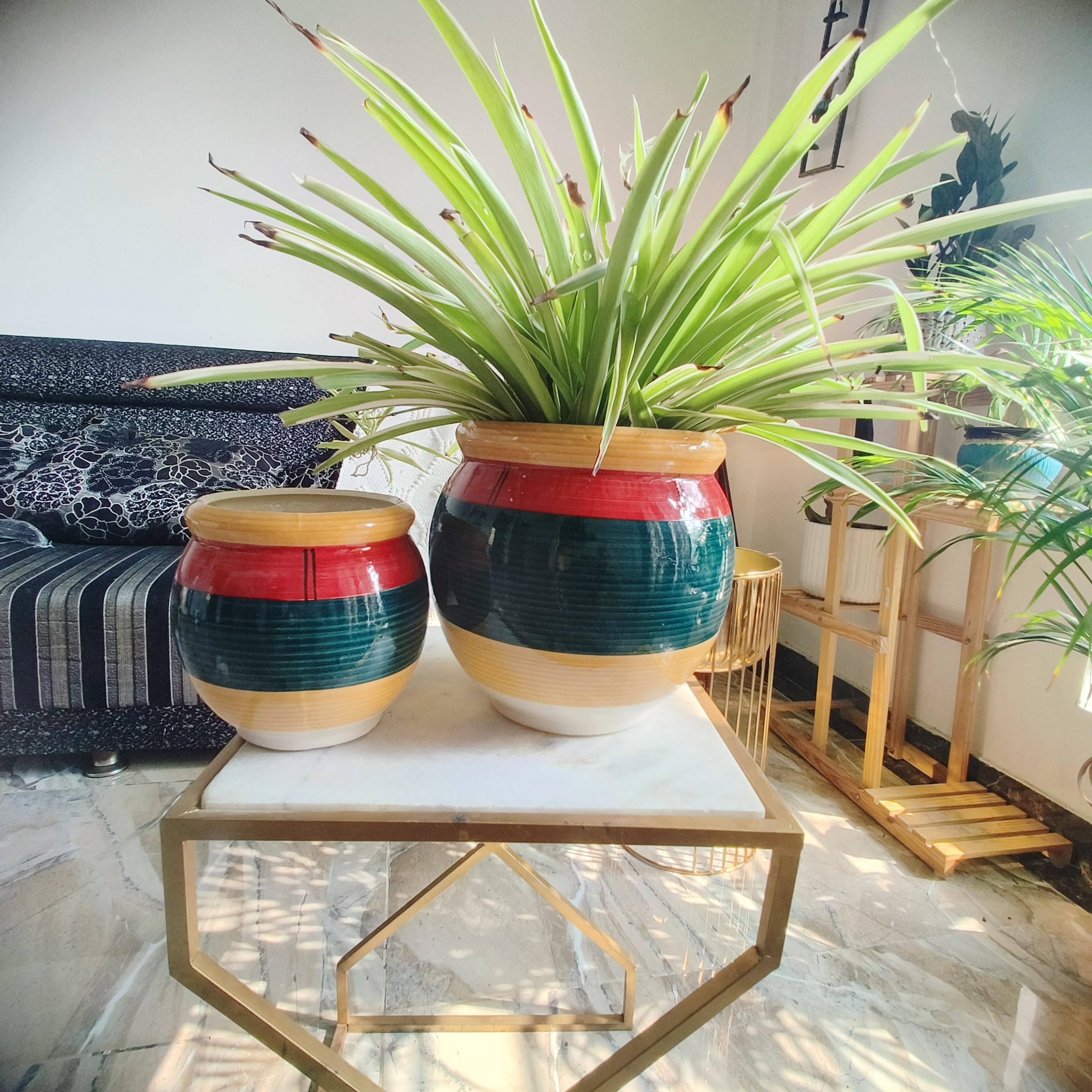 Handi Ceramic Planters - Multicolor Handmade Pots -10