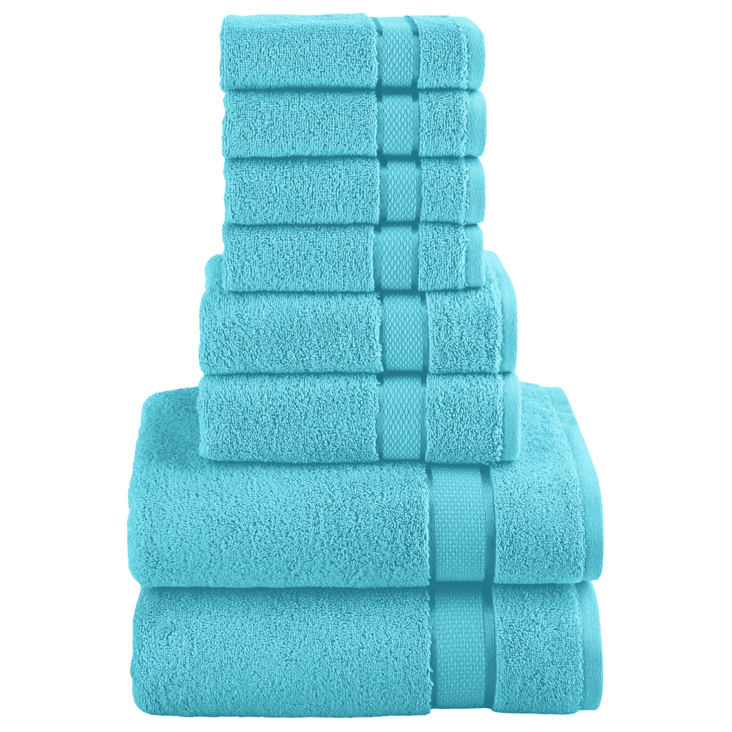 Elegant Comfort Premium Cotton 8-Piece Towel Set, Includes 4 Washcloths, 2 Hand Towels and 2 Bath Towels, 100% Turkish Cotton - Highly Absorbent and Super Soft Towels for Bathroom, Aqua