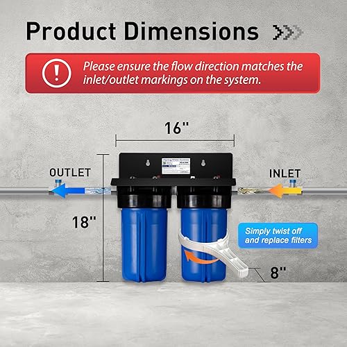 Miniatura 4 de iSpring WGB21B-DS - Sistema de filtración de agua de 2 etapas para toda la casa, con filtro CTO de sedimentos de 10 x 4.5 pulgadas (cloro, sabor y