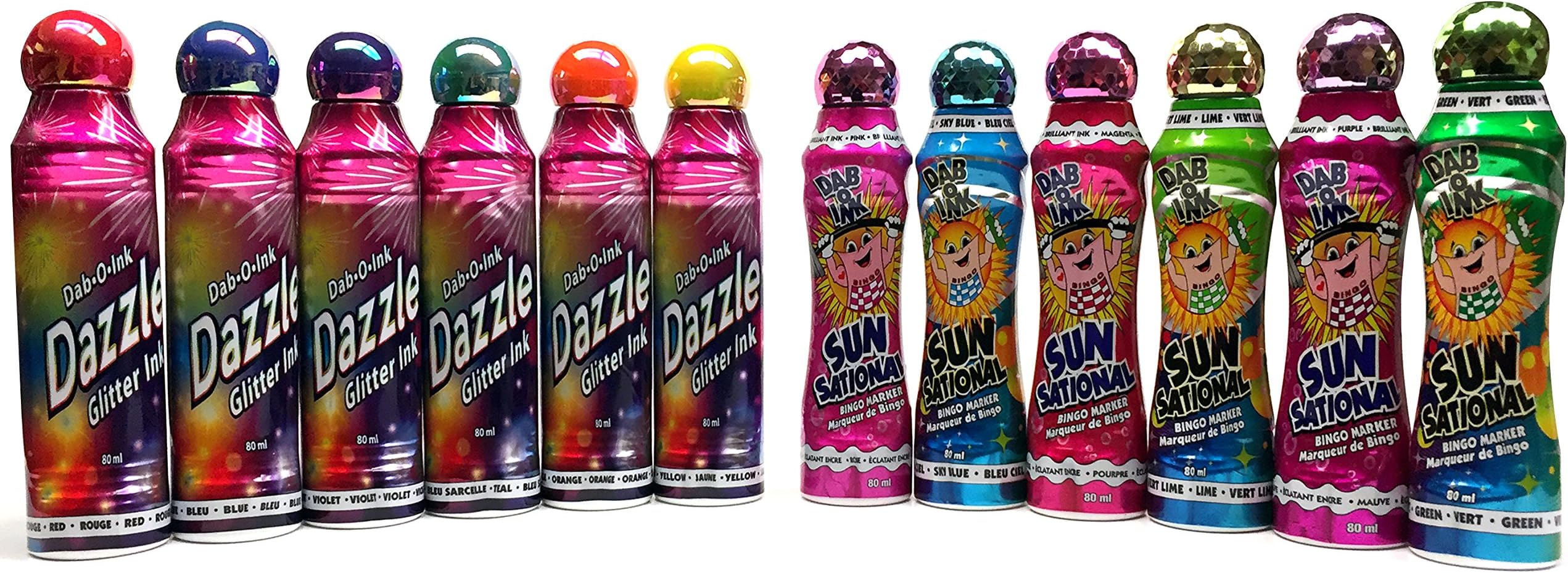 Bingo Dauber - Mixed Dozen Includes 6 Dazzle Glitter Ink & 6 Ultra Bright Sunsational Ink Dabber