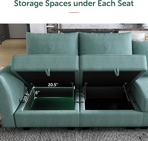 Miniatura 4 de HONBAY Sofá modular reversible moderno de poliéster con diván y asiento de almacenamiento, sofá en forma de U de 112 pulgadas para sala de estar,