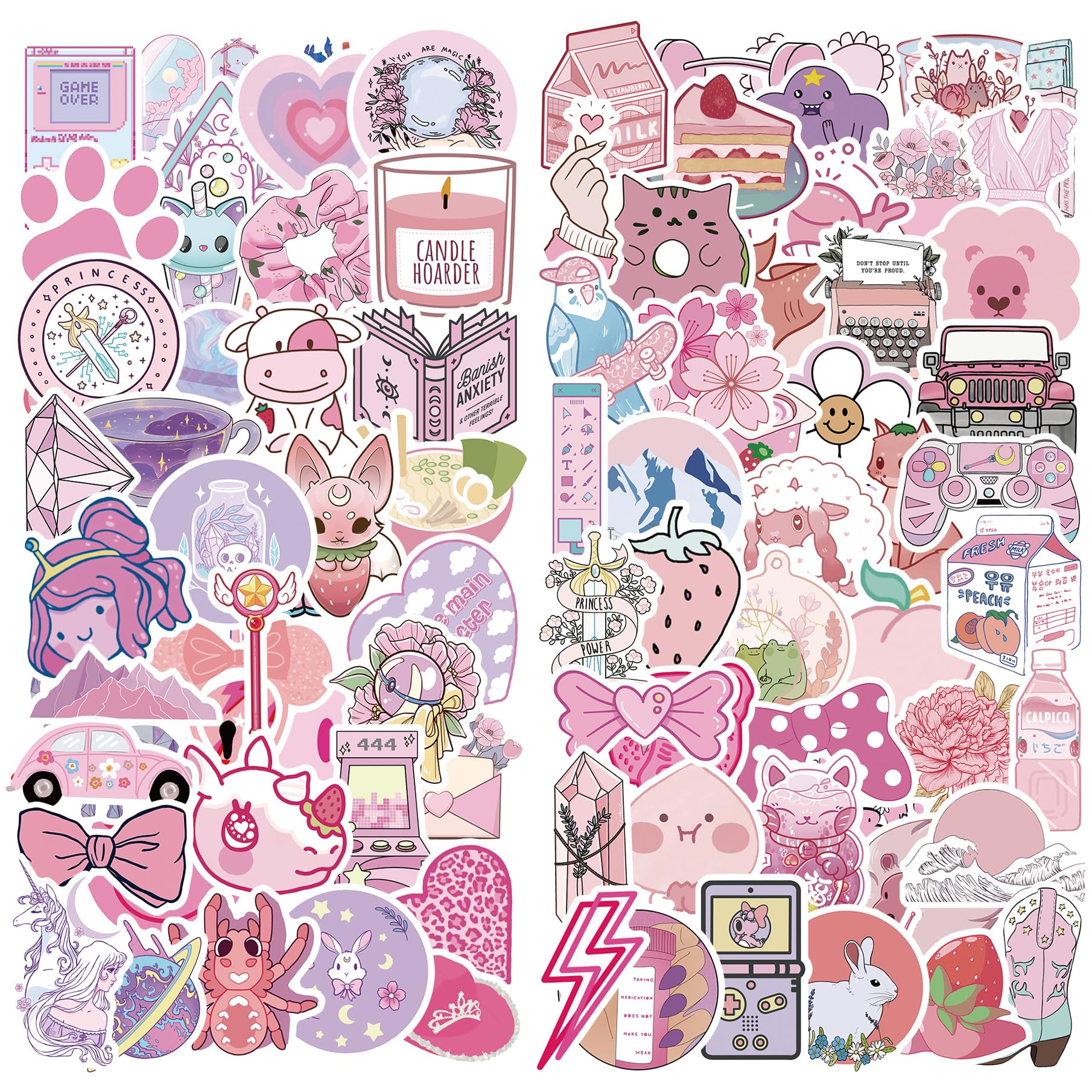 100 PCS Christmas Water Bottle Stickers for Kids,Waterproof Vinyl Pink Stickers for Children,Skateboard,Laptop Sticker for Girls Boys Classroom Prizes