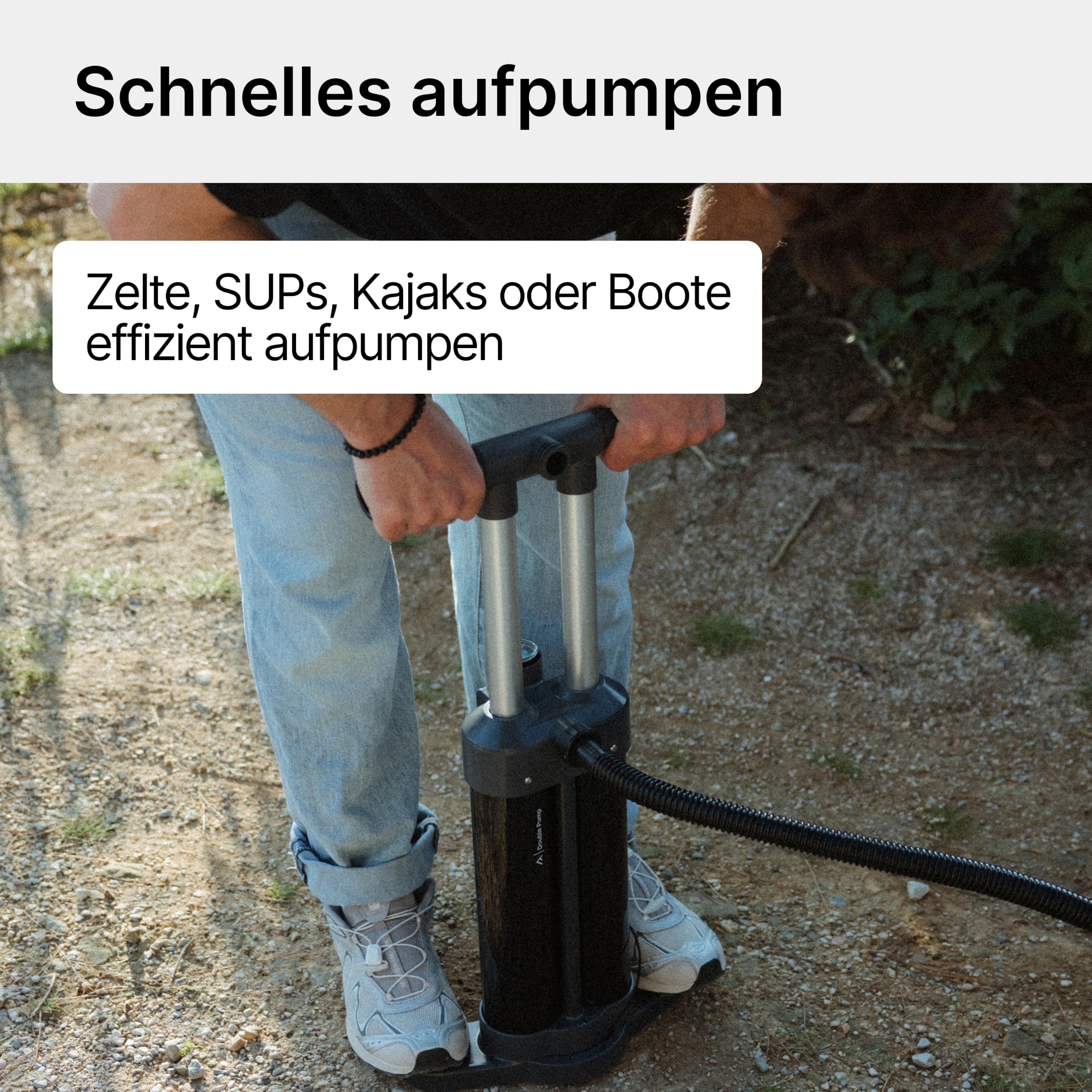 qeedo Luftpumpe Double Pump Doppelhub-Handpumpe 29 PSI/2,0 bar, Triple-Action, Manometer, für SUP, Kajak, Zelt & Luftmatratze