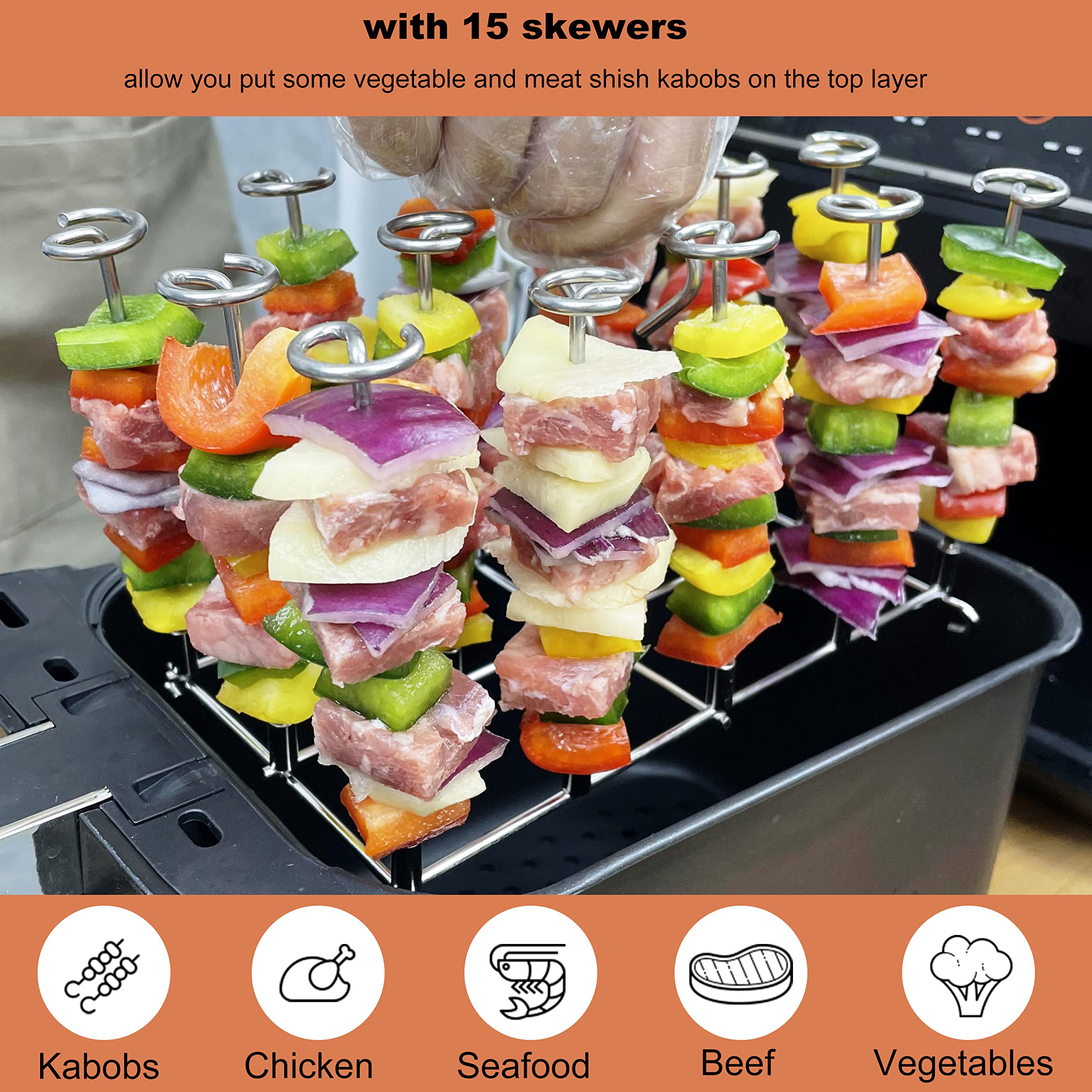 CUTIECLUB Air Fryer Skewer Stand Compatible with Ninja Foodi AF300UK,  AF400UK & 7.6L-9.5L or Larger Dual Air Fryer, Stainless Steel Skewers Rack  Holder with Silicone Mat Set : Amazon.co.uk: Home & Kitchen
