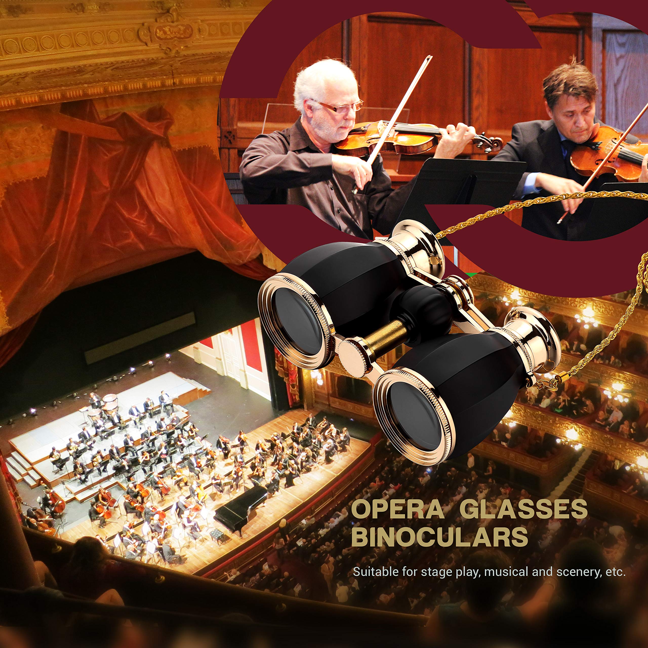 ESSLNB Binocolo da Teatro 4X30 Binocoli da Teatro con Catena e Borsa Vetro ottico per Concerto Spettacolo Turismo Bianco