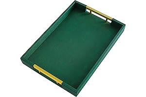 YAMILAN Leather Decorative Tray for Coffee Table with Gold Polished Metal Handles