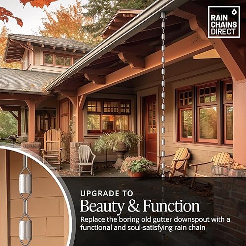 Miniatura 2 de Rain Chains Direct - Cadena de lluvia festoneada - 8.5 pies - Aluminio fresado duradero - Cadenas de lluvia premium para canaletas
