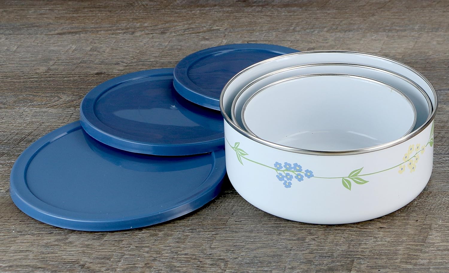 Corelle Coordinates by Reston Lloyd 6-Piece Enamel on Steel Bowl/Storage Set, Secret Garden