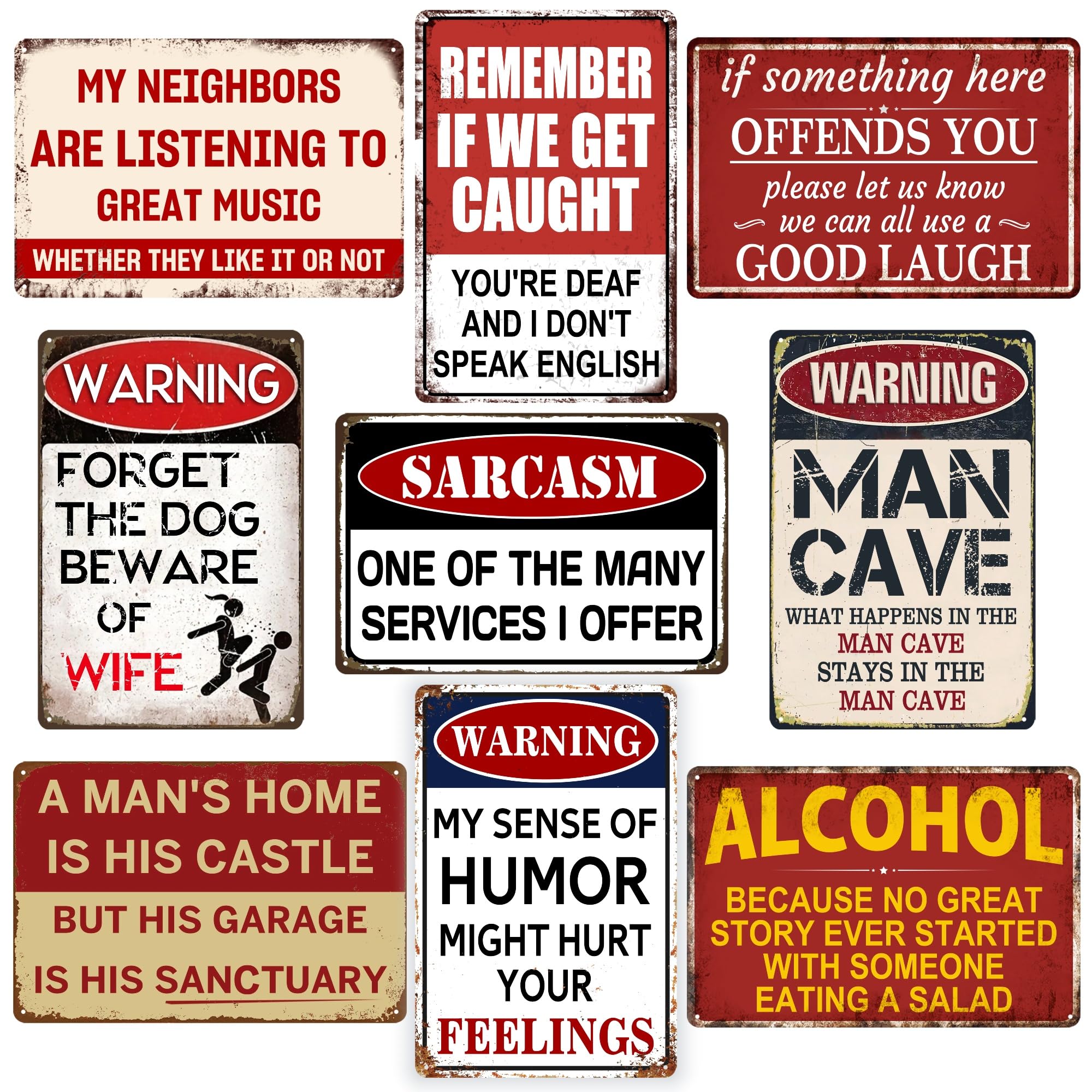 Confezione da 9 cartelli in metallo vintage per grotta uomo, garage e bar, cartelli divertenti per uomini, casa, bar, cantina, pub, decorazione da parete regalo 20 x 30 cm