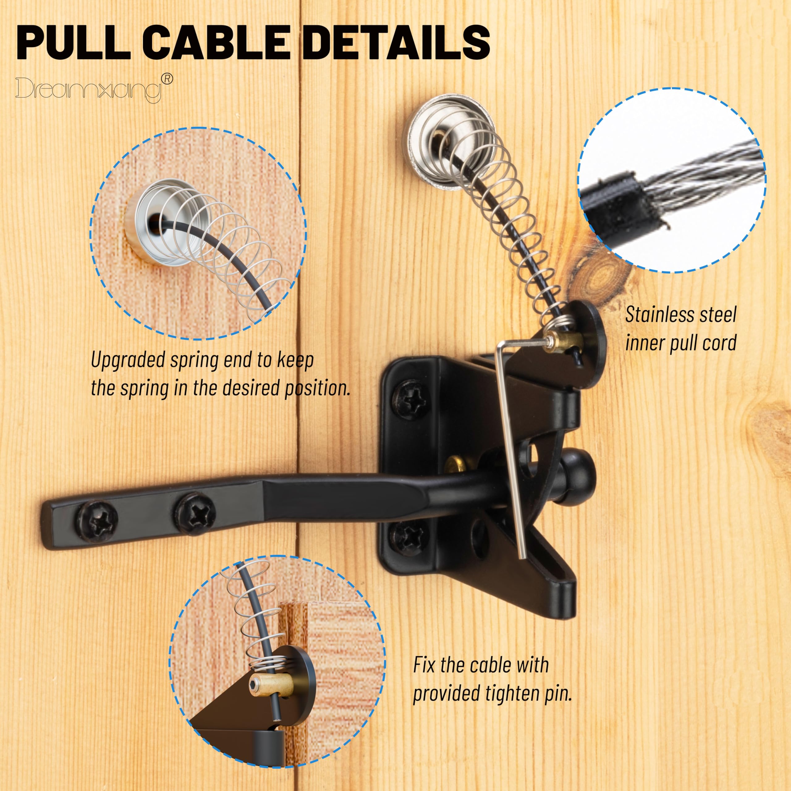 Snapklik.com : Gate Latch Cable Pull, Spring-Loaded Latch Kit For ...