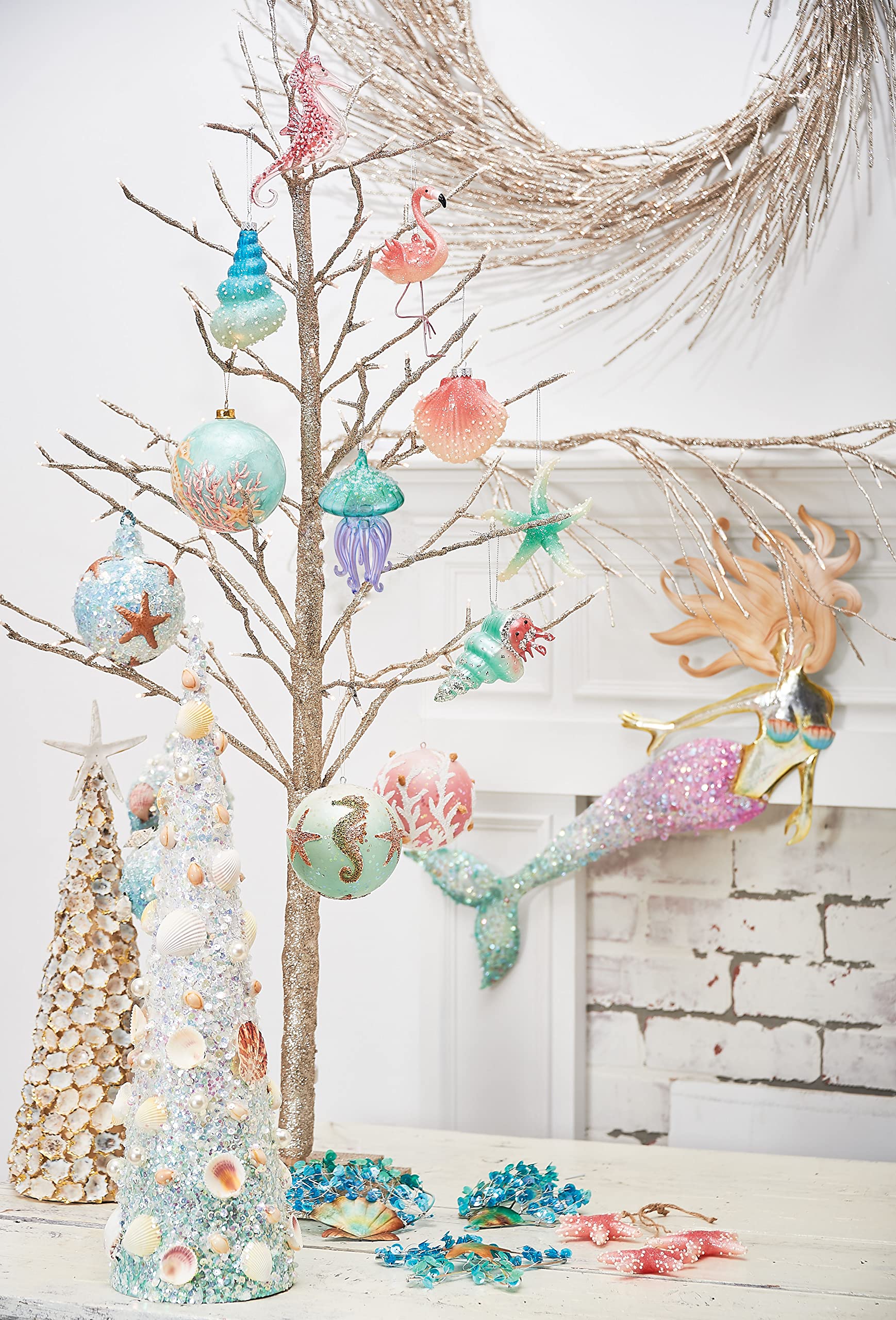 ガラス製ゴールドのクラゲクリスマスオーナメント ミニガラスボールオーナメント5.5cm/ゴールドミックス2コセット