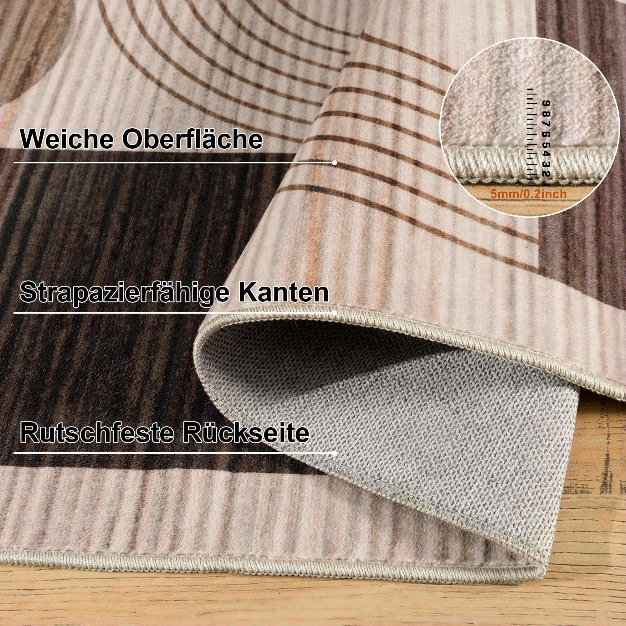 Tappeto per soggiorno, moderno motivo astratto, tappeto per soggiorno, cioccolato, 200 x 230 cm, a pelo corto, per soggiorno, lavabile, grande tappeto di lana per camera da letto, ufficio