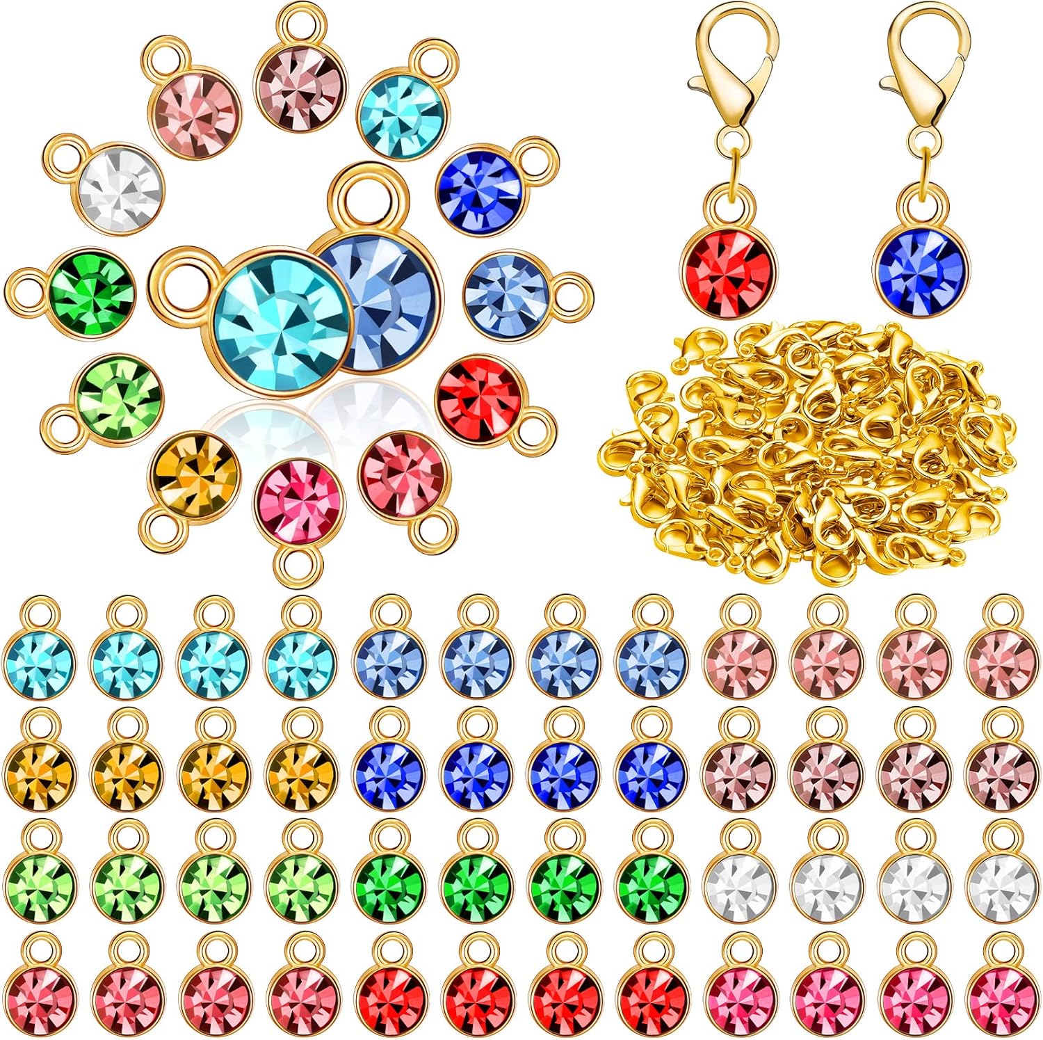 Sureio 120 Pcs Birthstone Charms for Jewelry Making Handmade DIY Crystal Birthstone Beads Bling Round Charms Bracelet Enamel for Birthday Jewelry Making Earrings Accessory (Assorted Color)