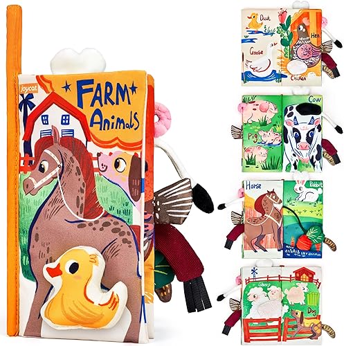 JoyCat Libros de granja para bebés de 0 a 6 meses, libro de tela arrugada para bebés de 0-3-6-12-18 meses, juguete de viaje, baby shower, regalos