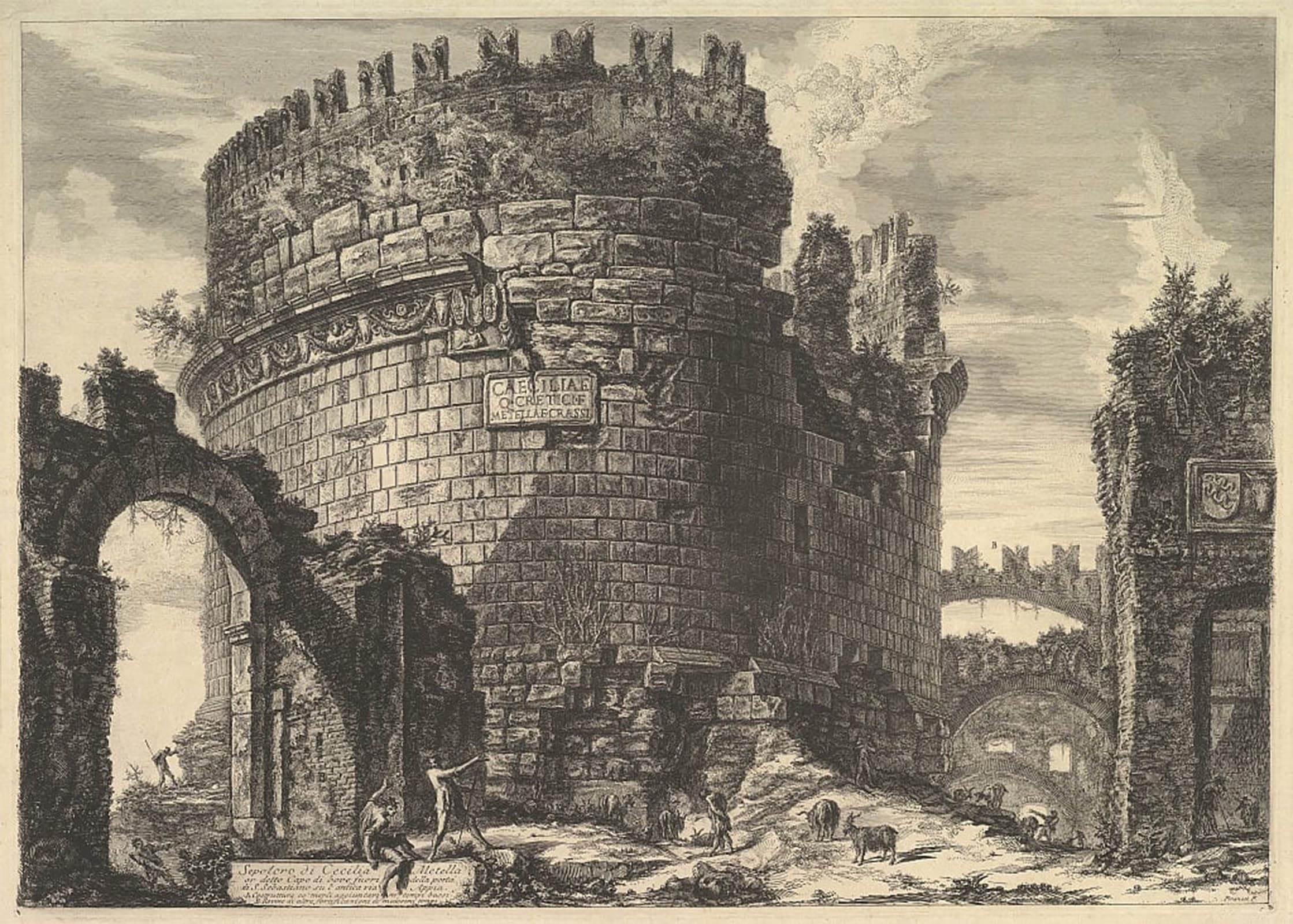 ARTXLXXBN Famous Art Print Poster Vintage Wall Art the Tomb of Caecilia Metella Roman Views by Battista Piranesi Canvas Art Poster for Home Decor 60x90cm