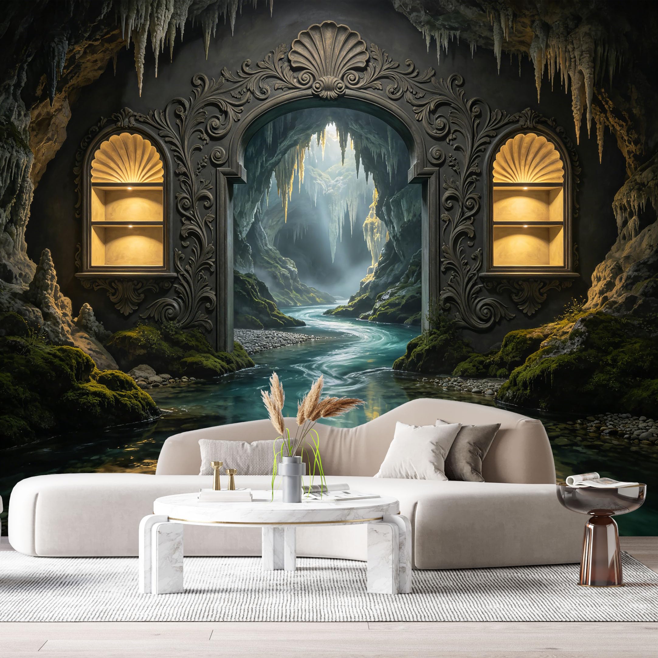 Custom Size Wall Murals Fantasy Cave Portal Mystical Architecture 3D Trompe L'Oeil SelfAdhesiveWall Fabric Removable Wallpaper Wall Decor for Living Room Bedroom Bathroom