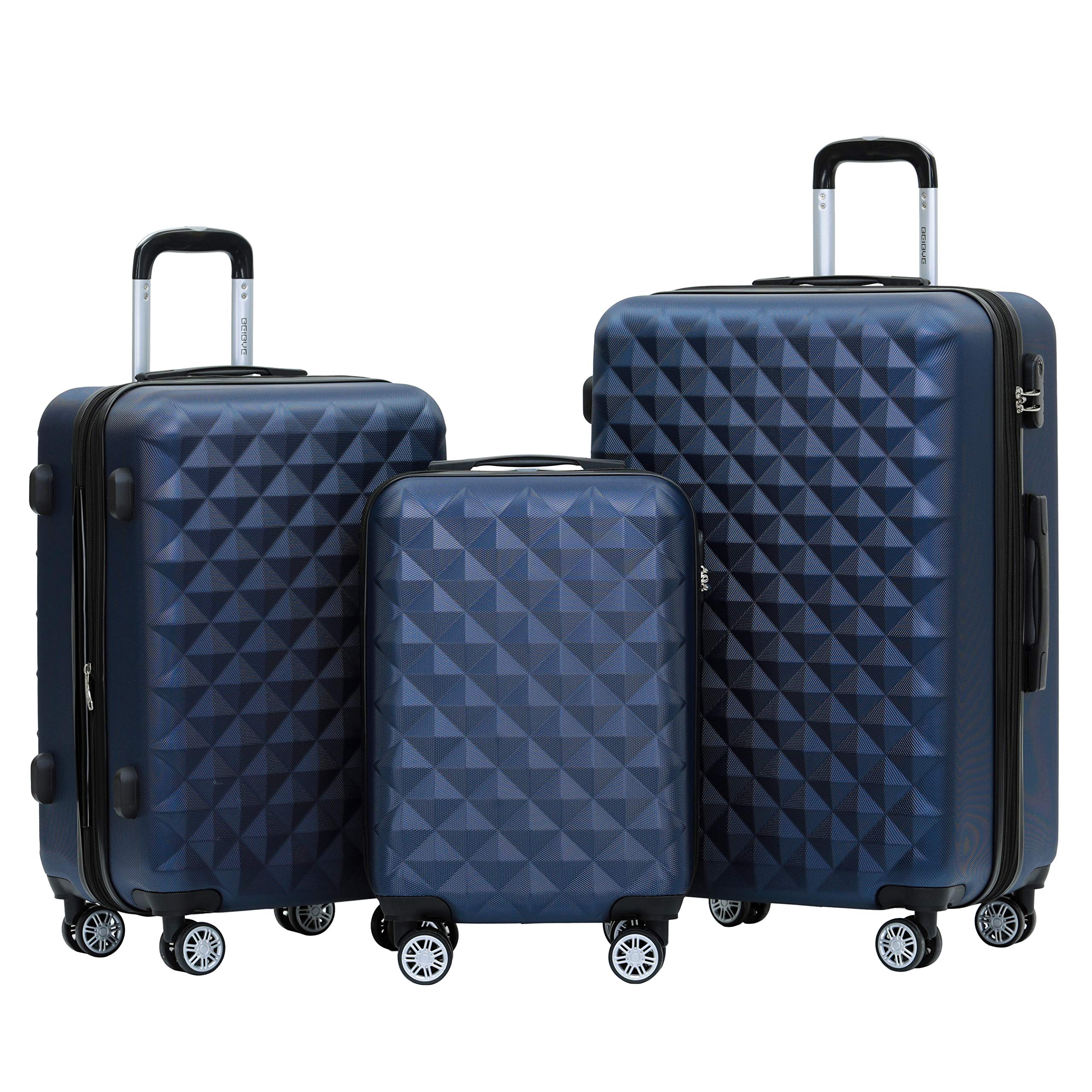 BEIBYE 2066 Hartschalenkoffer aus ABS, Reisekoffer mit 4 Zwillingsrollen und Zahlenschloss, Erweiterbarer Trolley Koffer L XL + Handgepäck M (ohne Erweiterung), Kofferset oder Einzelkoffer