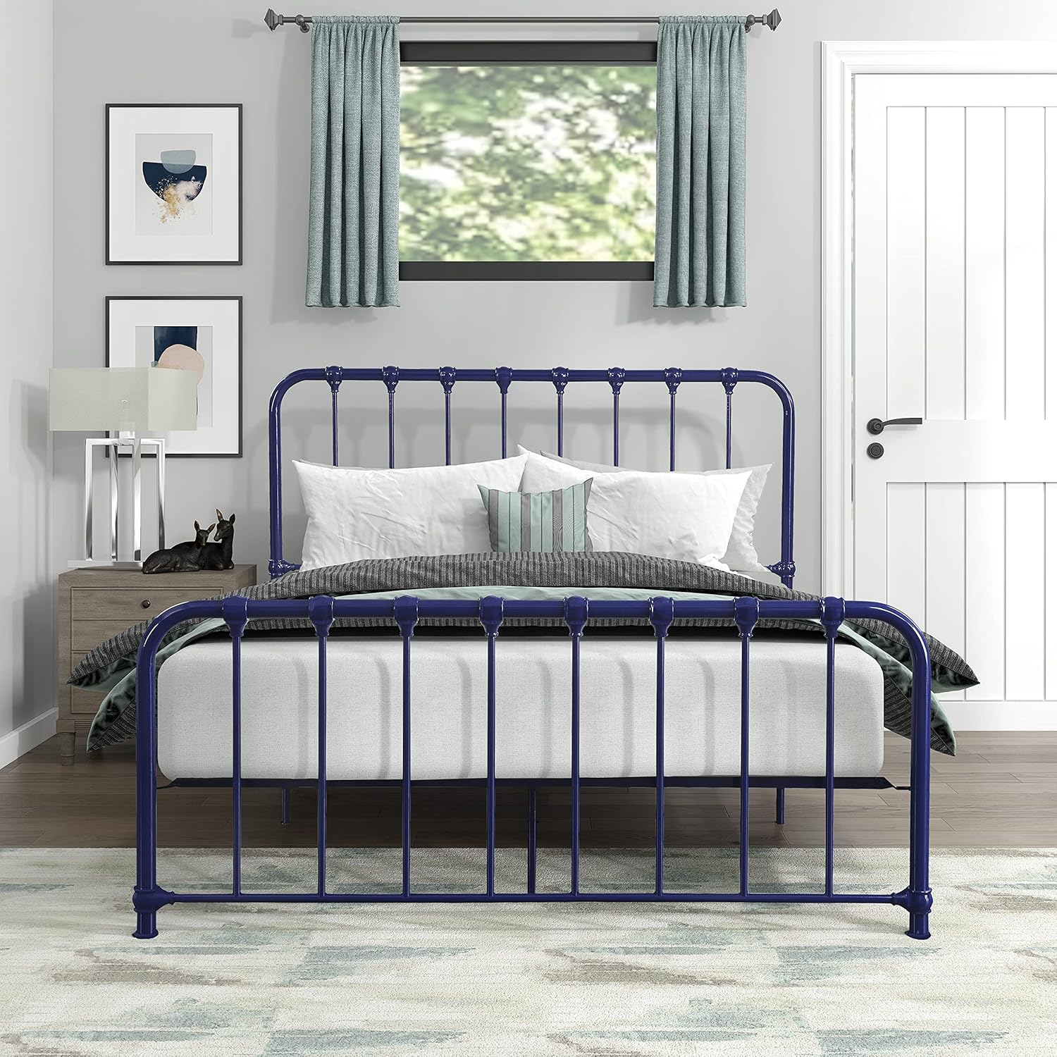 Lexicon Queen Metal Bed Frame, Platform Bed with Strong Metal Slat Support Under Bed Storage, Queen Bed Frame with Headboard, No Box Spring Needed, Easy Assembly, Queen, Orange