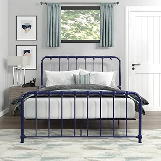 Lexicon Queen Metal Bed Frame, Platform Bed with Strong Metal Slat Support Under Bed Storage, Queen Bed Frame with Headboard, No Box Spring Needed, Easy Assembly, Queen, Navy Blue
