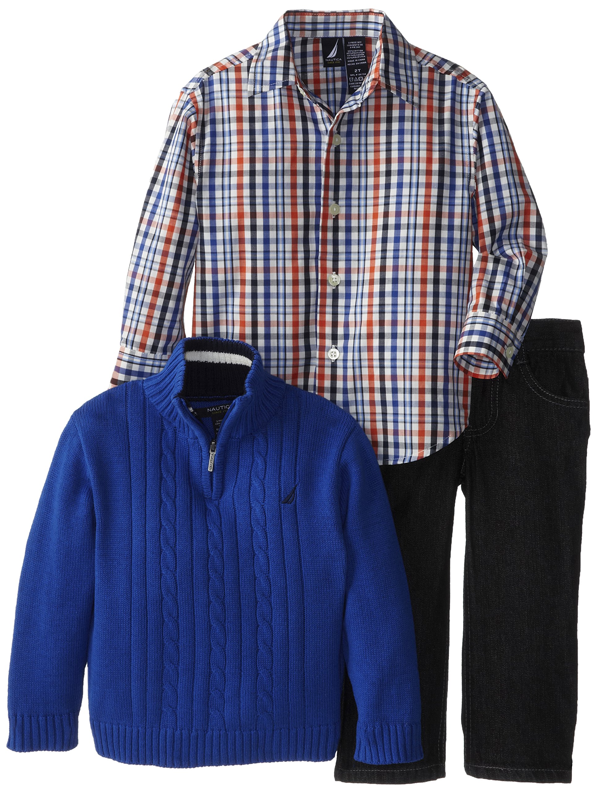 Nautica Boys' 3 Piece Woven and Sweater Set