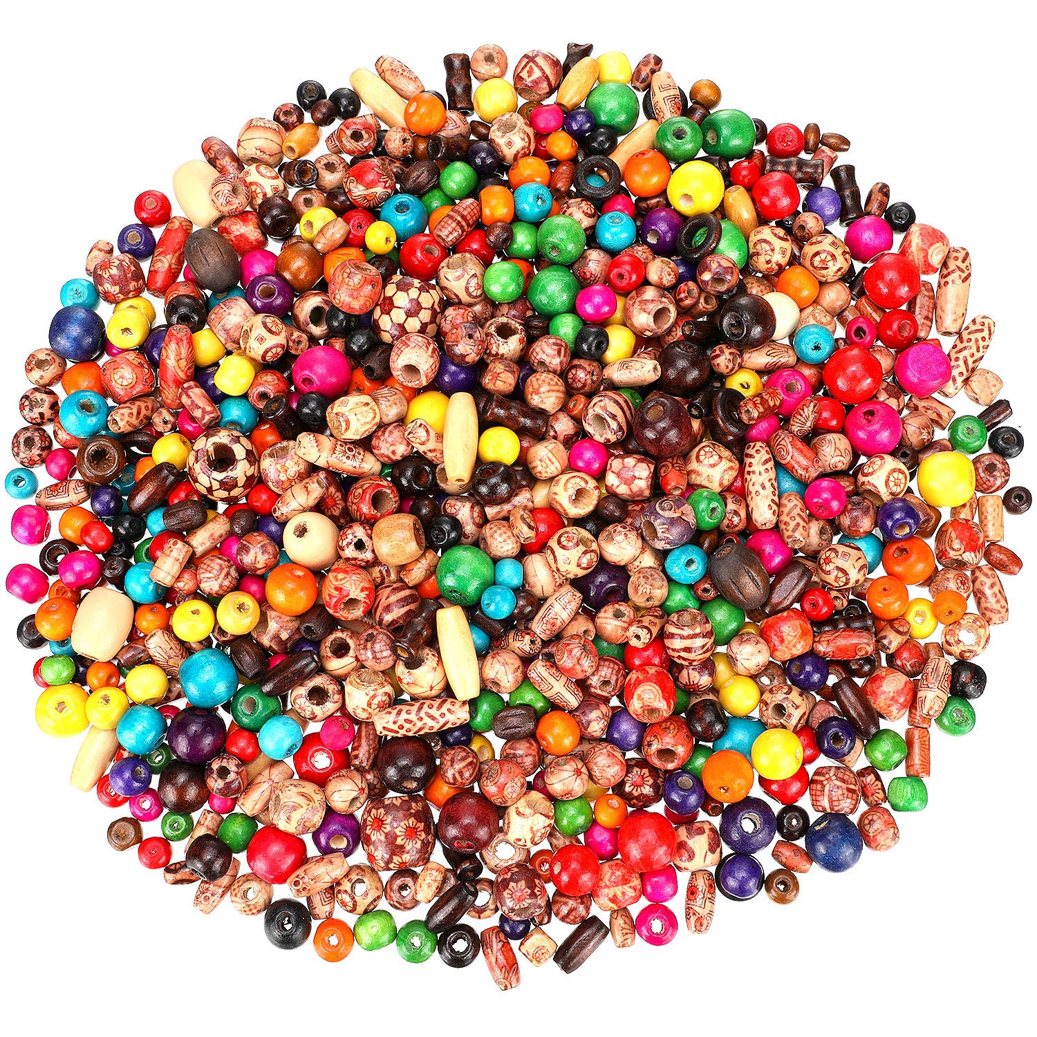 Gejoy 800 Pcs Wooden Beads Set, Include 400 Pcs Printed Wooden Loose Wood Beads, 200 Pieces Assorted Natural and 200 Pieces Rainbow Color Wood Small Jewelry for Jewelry Making DIY - Image 7